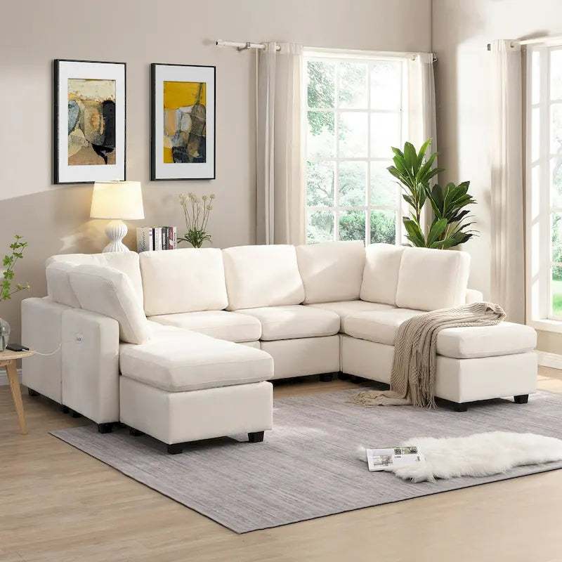 103   Sectional Sofa Couch Sofa Bed U-shaped Sofa with Two Movable Ottoman and Three USB Ports