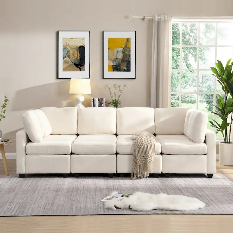 103   Sectional Sofa Couch Sofa Bed U-shaped Sofa with Two Movable Ottoman and Three USB Ports