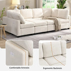 103   Sectional Sofa Couch Sofa Bed U-shaped Sofa with Two Movable Ottoman and Three USB Ports