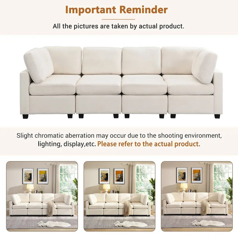 103   Sectional Sofa Couch Sofa Bed U-shaped Sofa with Two Movable Ottoman and Three USB Ports