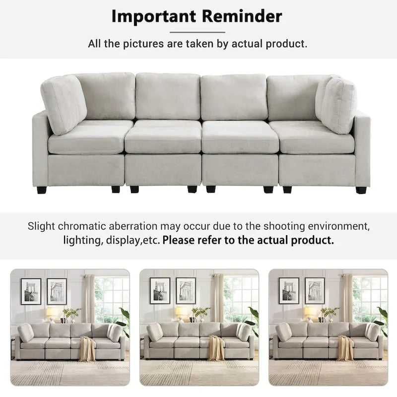 103   Sectional Sofa Couch Sofa Bed U-shaped Sofa with Two Movable Ottoman and Three USB Ports
