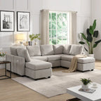 103   Sectional Sofa Couch Sofa Bed U-shaped Sofa with Two Movable Ottoman and Three USB Ports