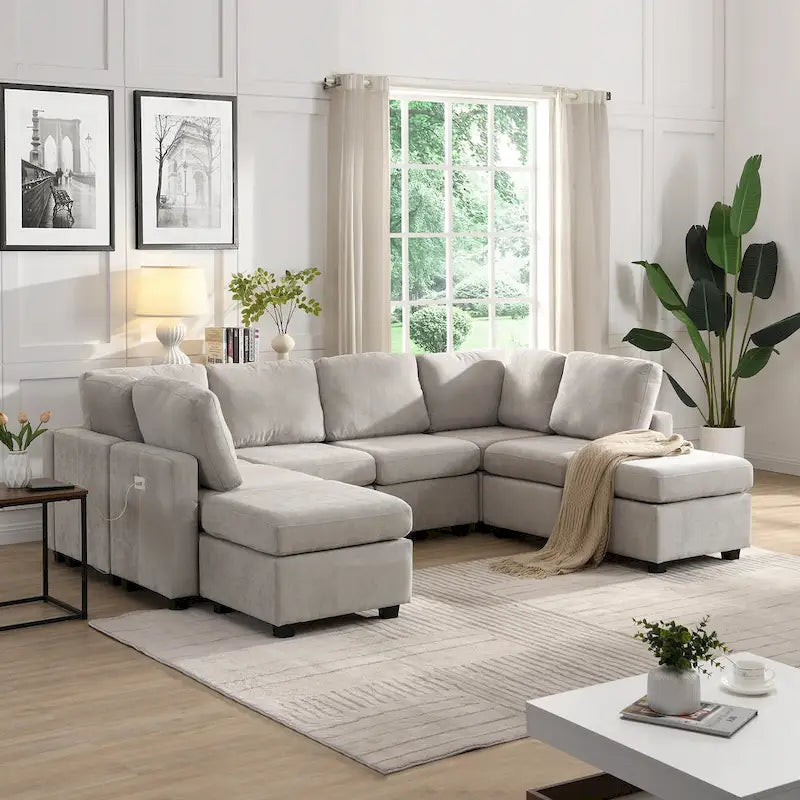 103   Sectional Sofa Couch Sofa Bed U-shaped Sofa with Two Movable Ottoman and Three USB Ports