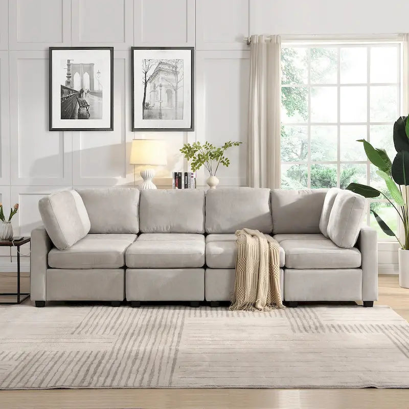 103   Sectional Sofa Couch Sofa Bed U-shaped Sofa with Two Movable Ottoman and Three USB Ports