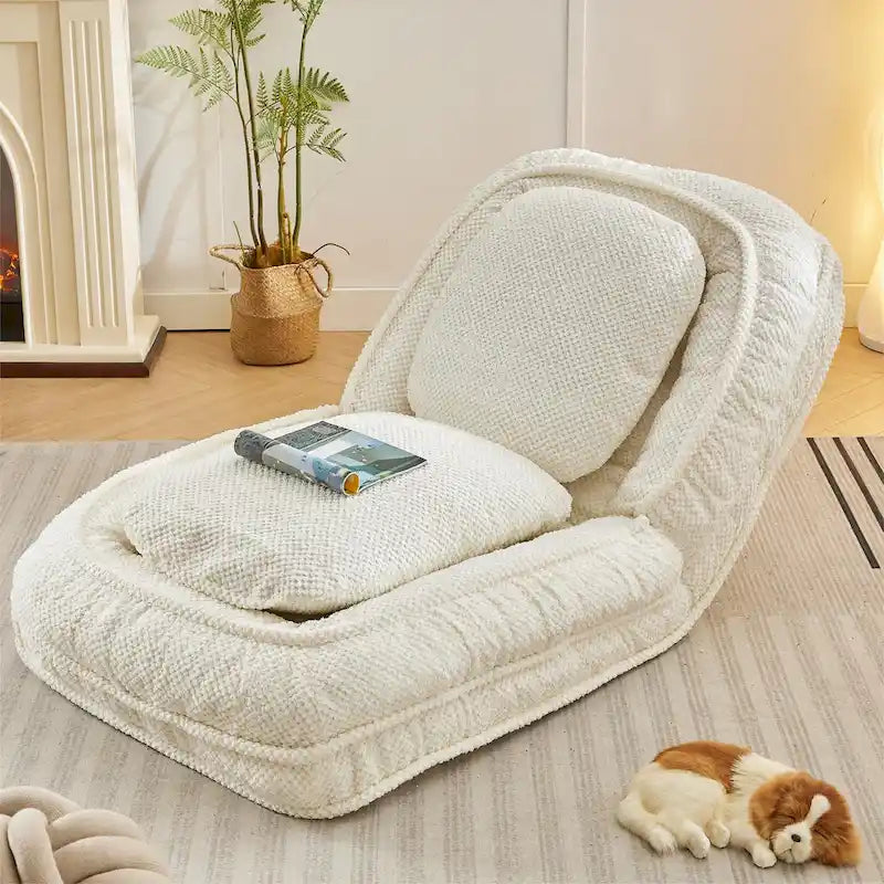 White 47.8   Adjustable Chaise Longue Chair with High Back