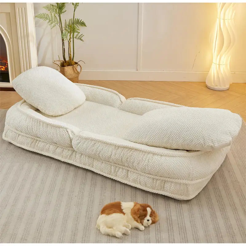 White 47.8   Adjustable Chaise Longue Chair with High Back
