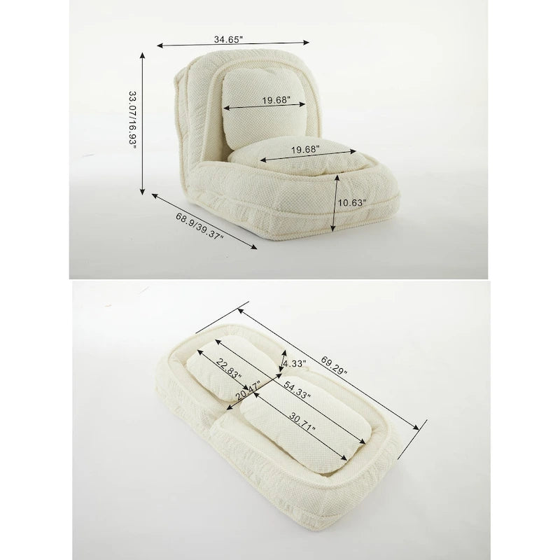 White 47.8   Adjustable Chaise Longue Chair with High Back