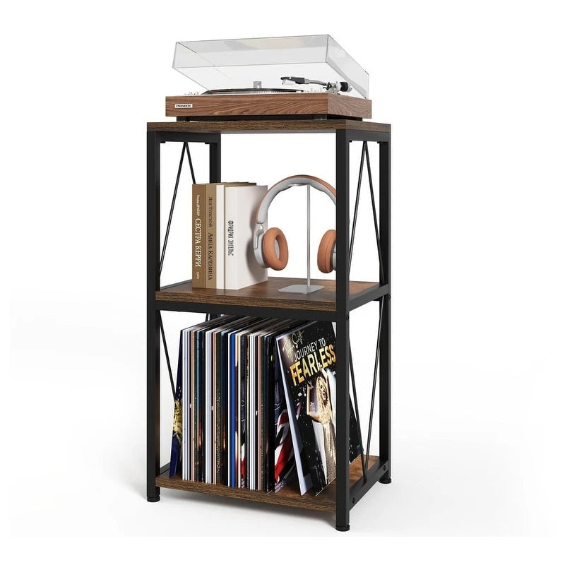 3-Tier Record Player Stand with Vinyl Record Storage - 11.85  D x 15.94  W x 30.91  H