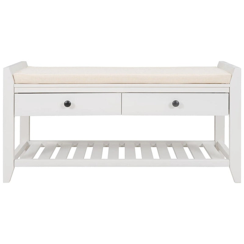39 Farmhouse Versatile Entry Upholstered Storage Bench with 2 Drawers and 1 Shoe Rack