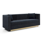 Contemporary Vertical Channel Tufted Velvet Sofa Modern Upholstered Couch for Living Room Apartment with 2 pillows
