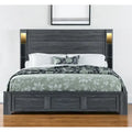 HomeRoots Dark Gray Distressed Wood Lighted King Bed Frame