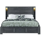 HomeRoots Dark Gray Distressed Wood Lighted King Bed Frame