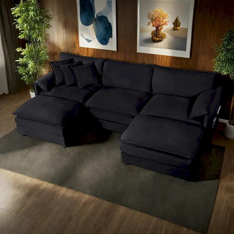 109.45   Chenille Upholstered U-Shaped Modular Sectional Sofa with Double-Layer Cushions, DIY Combination