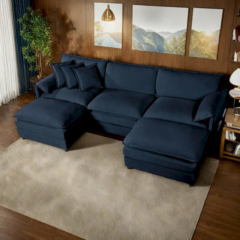 109.45   Chenille Upholstered U-Shaped Modular Sectional Sofa with Double-Layer Cushions, DIY Combination