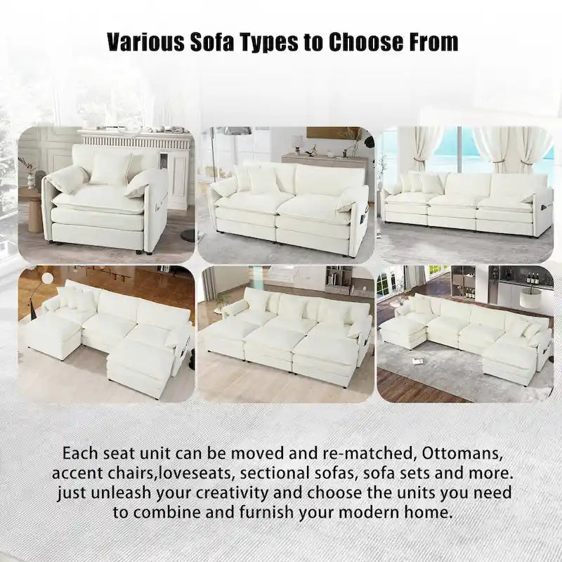 109.45   Chenille Upholstered U-Shaped Modular Sectional Sofa with Double-Layer Cushions, DIY Combination