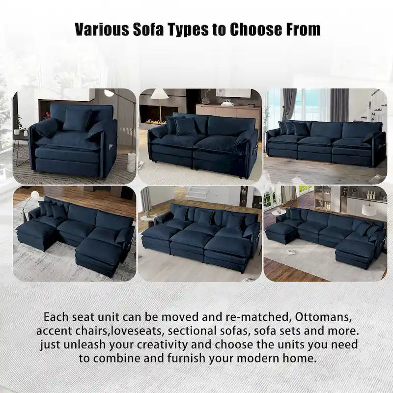 109.45   Chenille Upholstered U-Shaped Modular Sectional Sofa with Double-Layer Cushions, DIY Combination