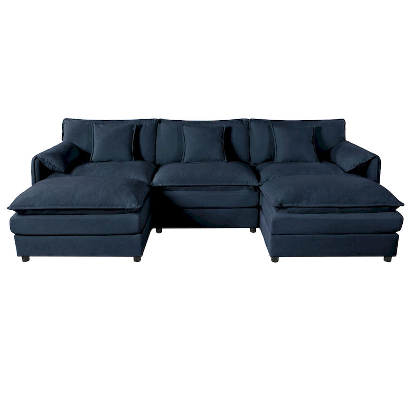 109.45   Chenille Upholstered U-Shaped Modular Sectional Sofa with Double-Layer Cushions, DIY Combination