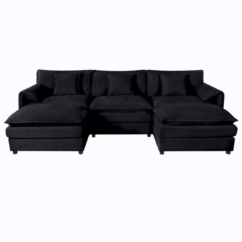 109.45   Chenille Upholstered U-Shaped Modular Sectional Sofa with Double-Layer Cushions, DIY Combination