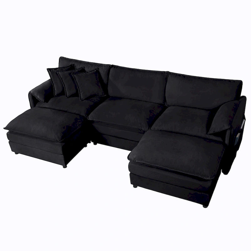 109.45   Chenille Upholstered U-Shaped Modular Sectional Sofa with Double-Layer Cushions, DIY Combination