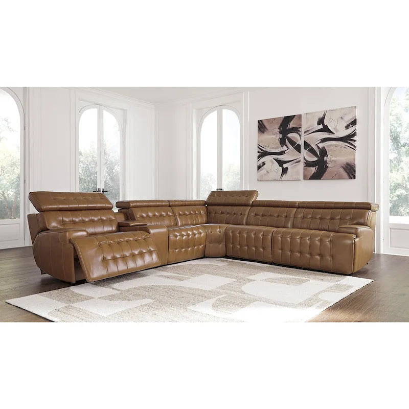 Signature Design by Ashley Temmpton Medium Brown 6-Piece Power Reclining Sectional - 124  W x 110  D x 34  H