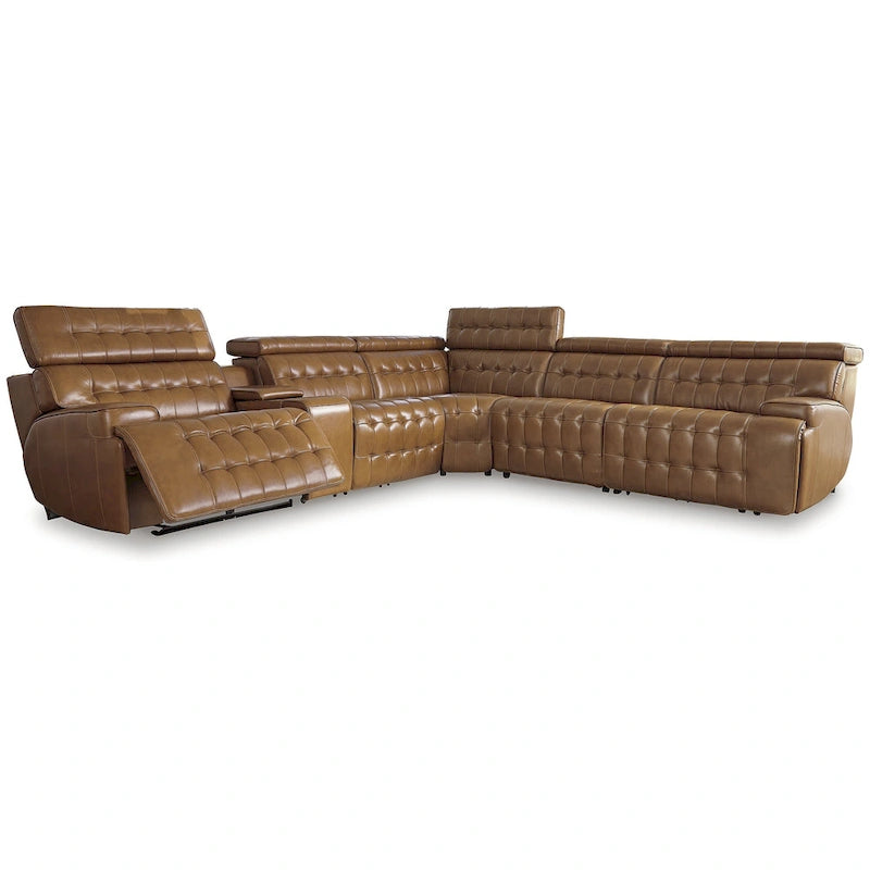 Signature Design by Ashley Temmpton Medium Brown 6-Piece Power Reclining Sectional - 124  W x 110  D x 34  H
