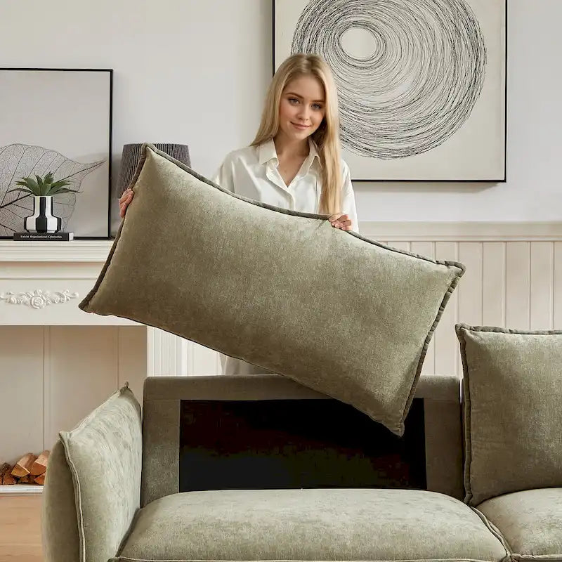 3-pieces Linen Modular Sofa Set with 3+3+1 Seater Combo and Wooden Frame & 5 Pillows