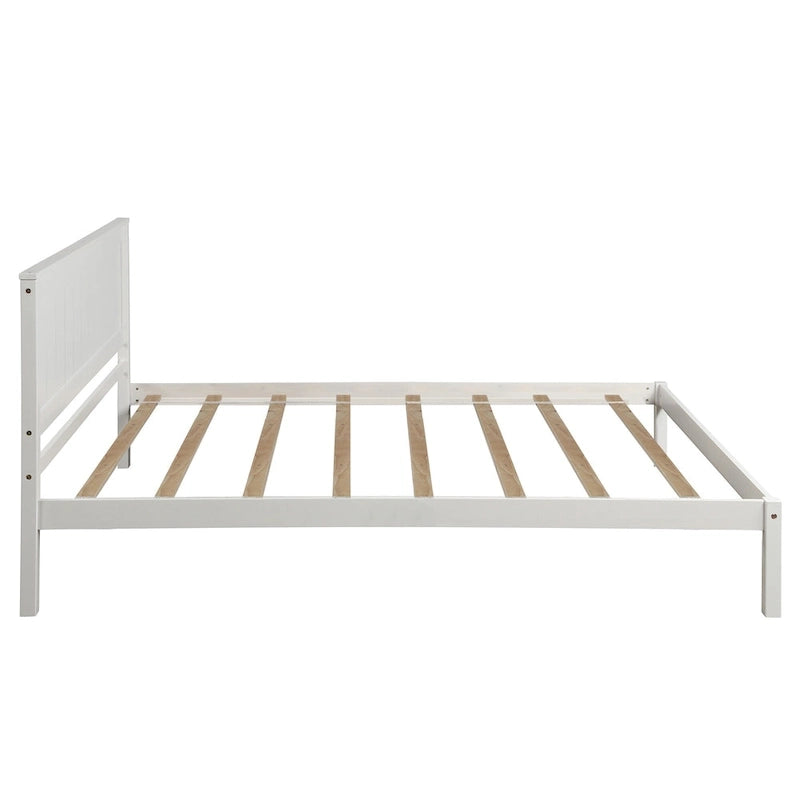 Twin Size Wood Platform Bed w/ Classic Headboard Upholstered Bed Frame for Bed Room No Box Spring Needed, Easy Assembly