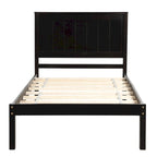 Twin Size Wood Platform Bed w/ Classic Headboard Upholstered Bed Frame for Bed Room No Box Spring Needed, Easy Assembly