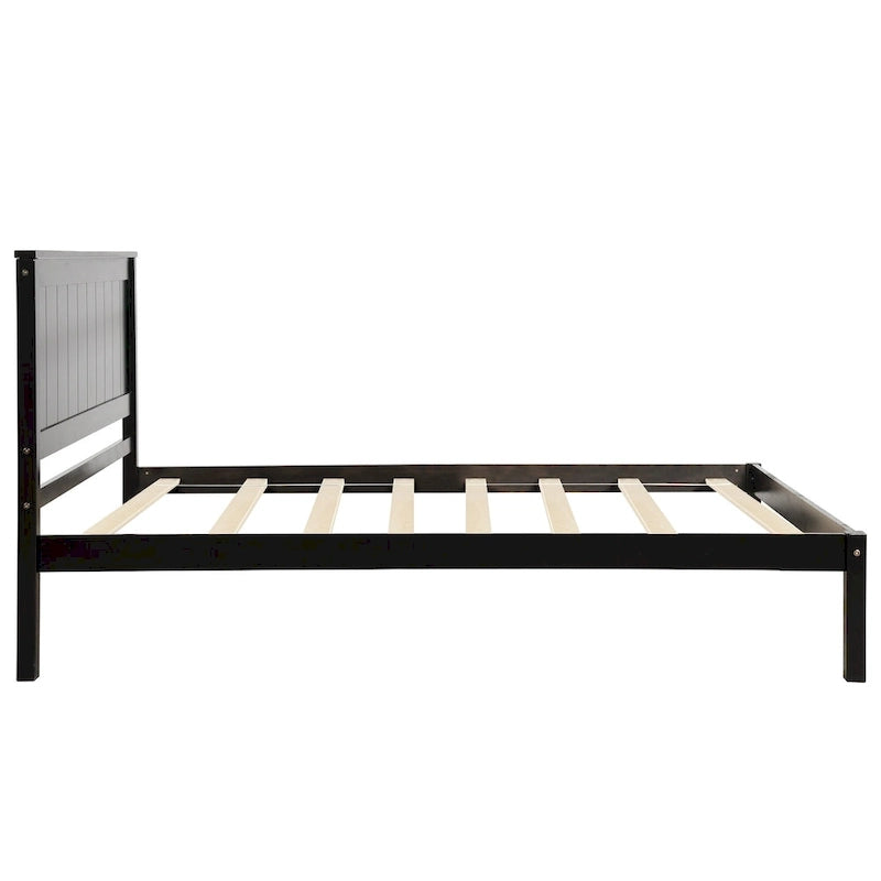 Twin Size Wood Platform Bed w/ Classic Headboard Upholstered Bed Frame for Bed Room No Box Spring Needed, Easy Assembly