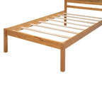 Twin Size Wood Platform Bed w/ Classic Headboard Upholstered Bed Frame for Bed Room No Box Spring Needed, Easy Assembly