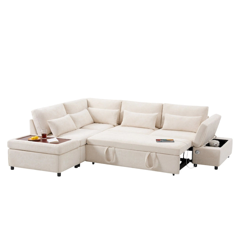 107   Oversized Chenille Modular Sectional Pull-out Sofa, Free Movement Storage Ottoman