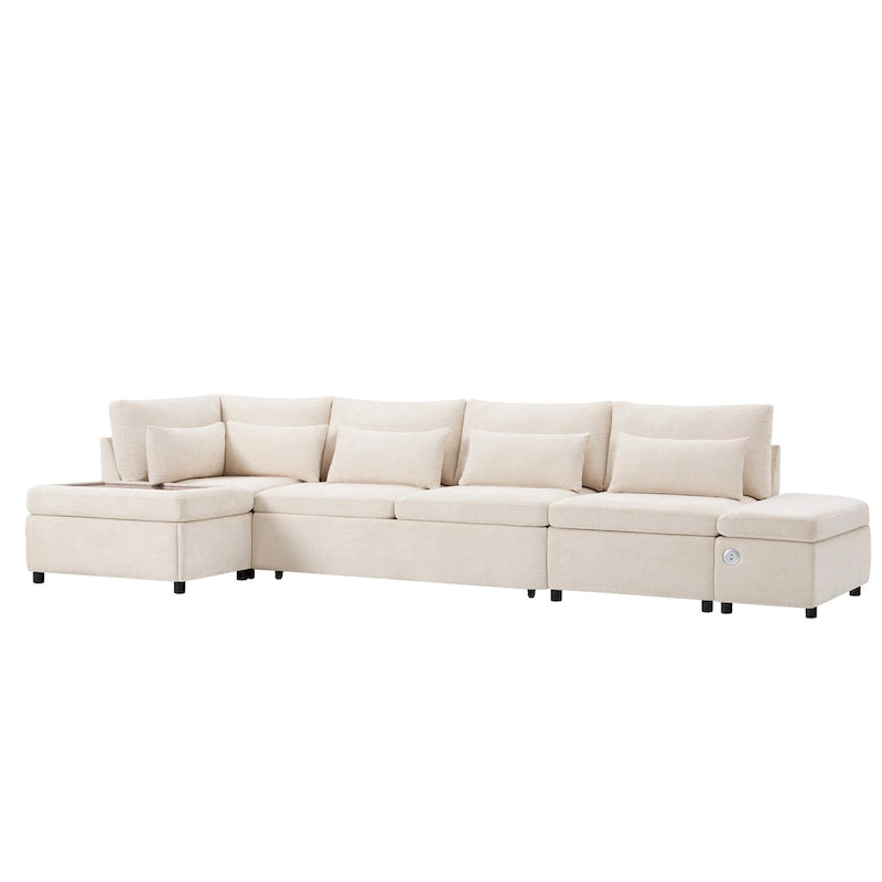 107   Oversized Chenille Modular Sectional Pull-out Sofa, Free Movement Storage Ottoman