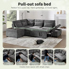 107   Oversized Chenille Modular Sectional Pull-out Sofa, Free Movement Storage Ottoman