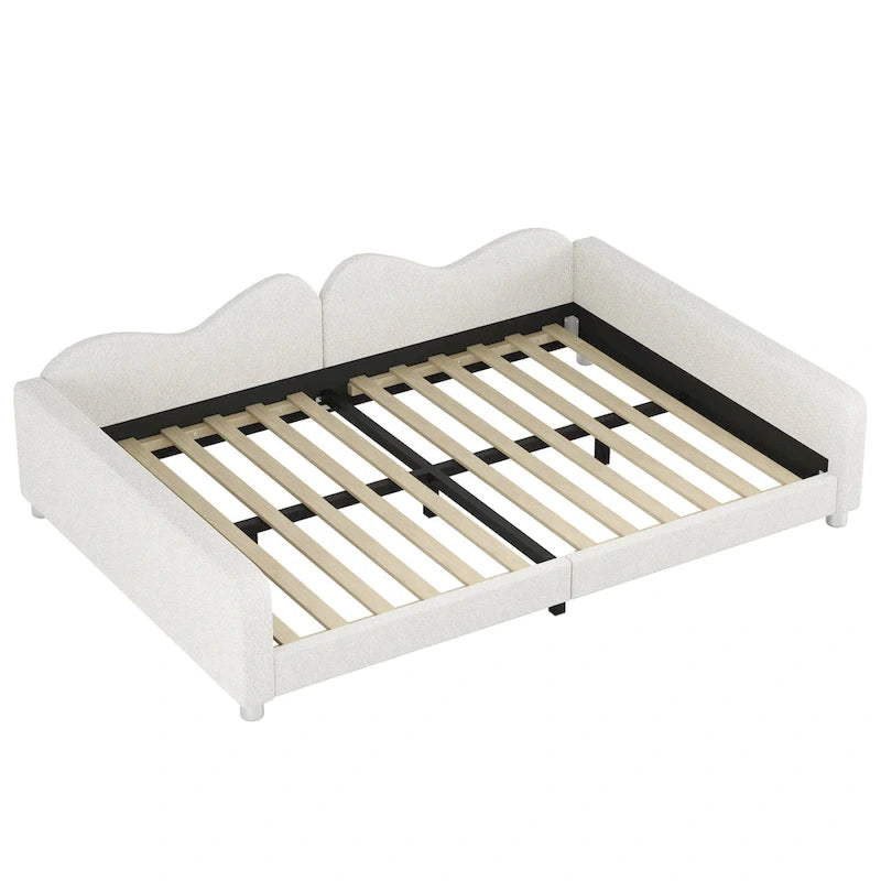 Full size Upholstered Daybed, Sherpa Fabric Sofabed with Cloud-Shaped Backrest, No Box-spring Needed, White