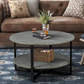 31.5   Farmhouse Round Coffee Table with 2-Tier Storage & Metal Leg