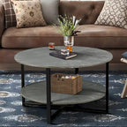 31.5   Farmhouse Round Coffee Table with 2-Tier Storage & Metal Leg