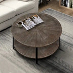 31.5   Farmhouse Round Coffee Table with 2-Tier Storage & Metal Leg