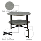 31.5   Farmhouse Round Coffee Table with 2-Tier Storage & Metal Leg