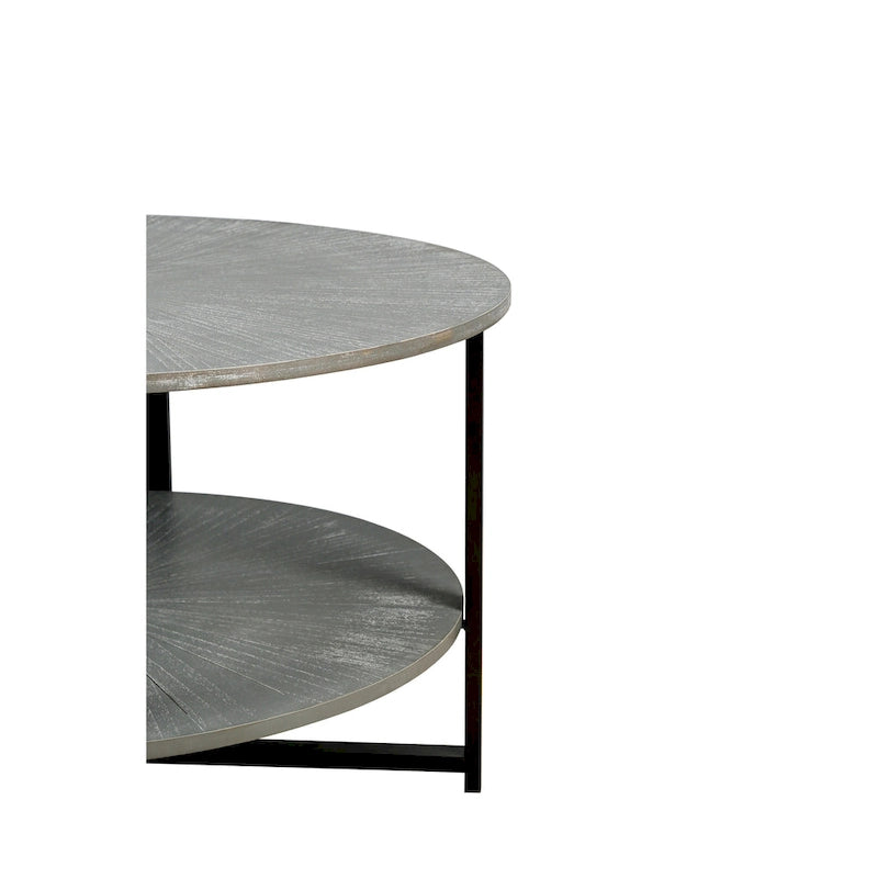 31.5   Farmhouse Round Coffee Table with 2-Tier Storage & Metal Leg