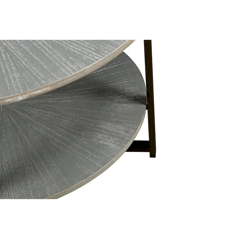 31.5   Farmhouse Round Coffee Table with 2-Tier Storage & Metal Leg