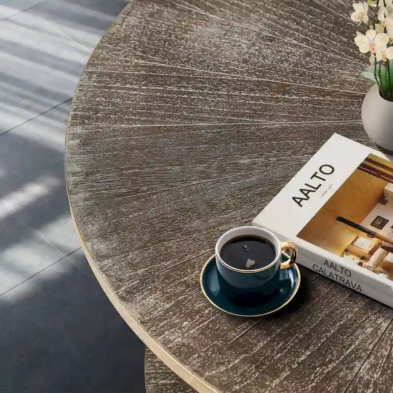 31.5   Farmhouse Round Coffee Table with 2-Tier Storage & Metal Leg