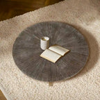 31.5   Farmhouse Round Coffee Table with 2-Tier Storage & Metal Leg