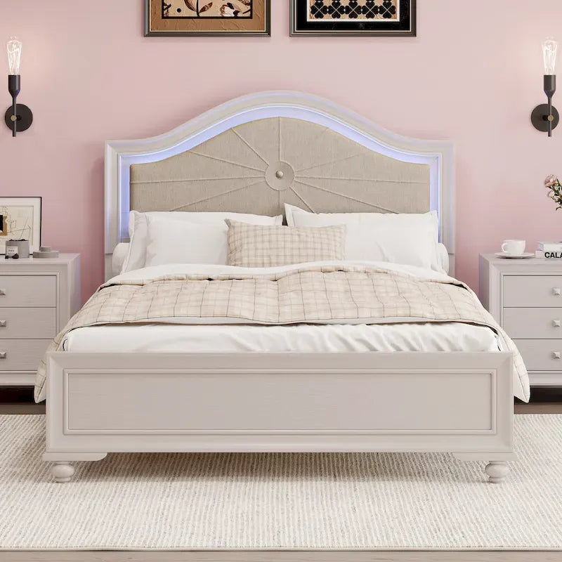 Queen LED Light Upholstered Platform Bed with Adjustable Lighting