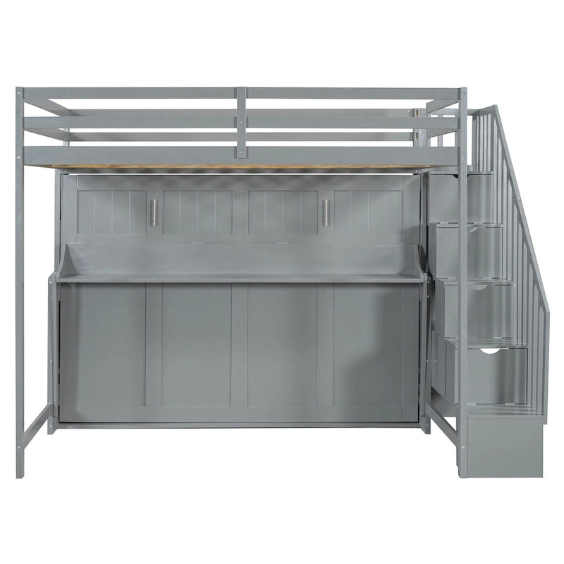 Full Over Full Size Murphy Bed with Hydraulic Lift & Desk Design