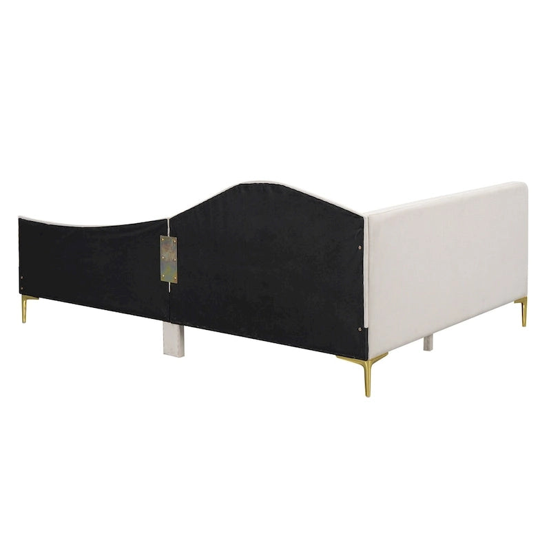 Upholstered Chaise Lounge Side Daybed with Curved Nailhead Trim Guardrail and Headboard, Platform Bed Sofa Bed Recliner Chairs
