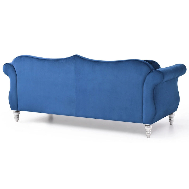 Velvet Tufted Chesterfield 3-Seater Sofa with Throw Pillows - 82   - Blue