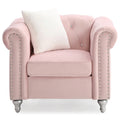 Solid Tufted Velvet Accent Chair with Throw Pillow - 38   - Pink