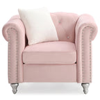 Solid Tufted Velvet Accent Chair with Throw Pillow - 38   - Pink