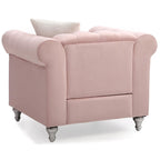 Solid Tufted Velvet Accent Chair with Throw Pillow - 38   - Pink