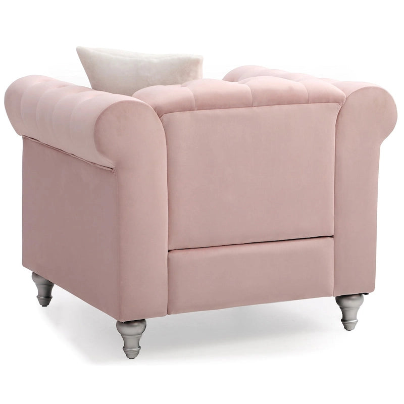 Solid Tufted Velvet Accent Chair with Throw Pillow - 38   - Pink